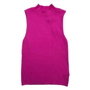 The Drop Fuchsia Ribbed Knit Mock Neck Sleeveless Sweater Vest Womens Large NWT.